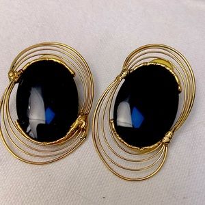 Large Vintage 80s Black and Gold Wire Earrings